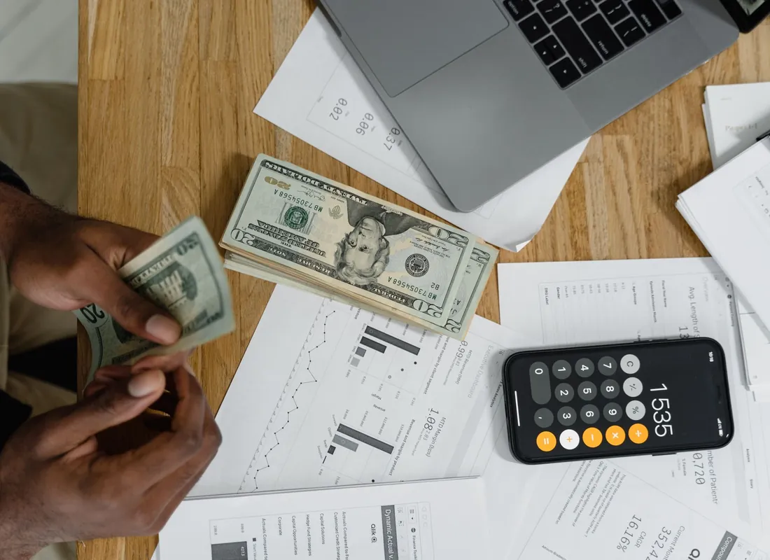 Property managers reviewing financial documents together
