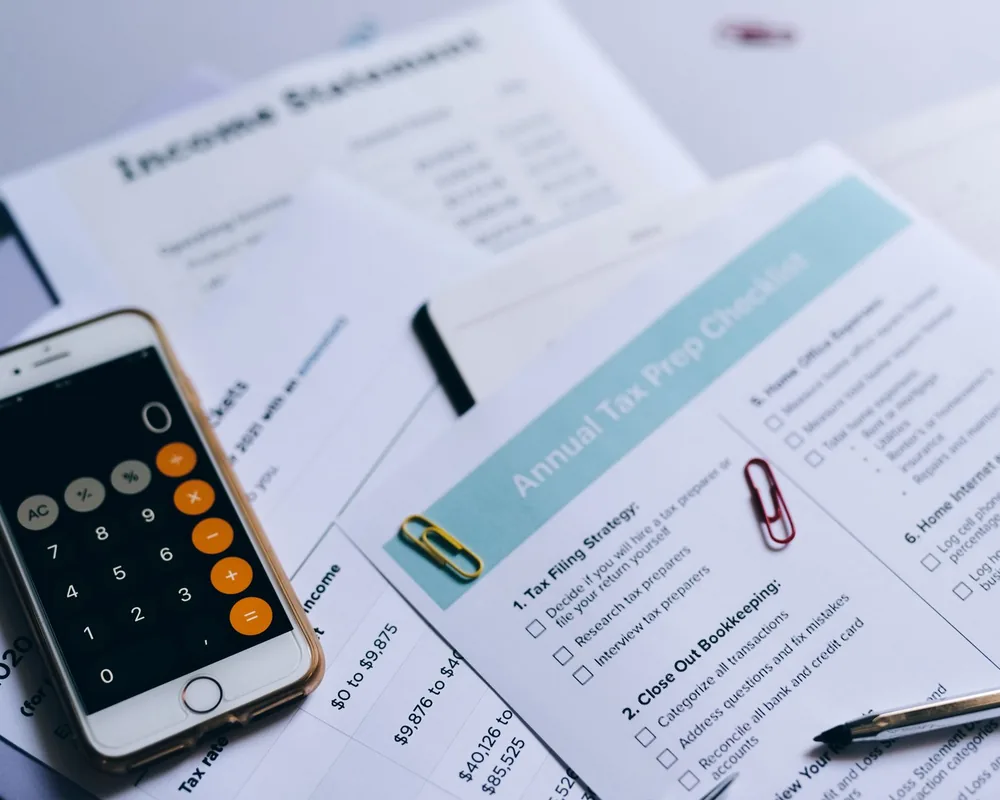 Calculator on tax documents